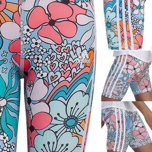 Adidas Girl’s Bike Shorts / Spandex with Floral Print in Clear Sky Color